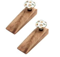 2 Pieces Imperial Flower Golden Pattern Ceramic Wooden Door Stopper